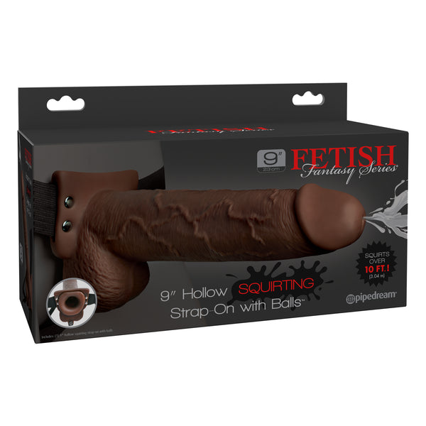 Fetish Fantasy Series 9 Inch Hollow Squirting Strap-on With Balls - Brown Pipedream