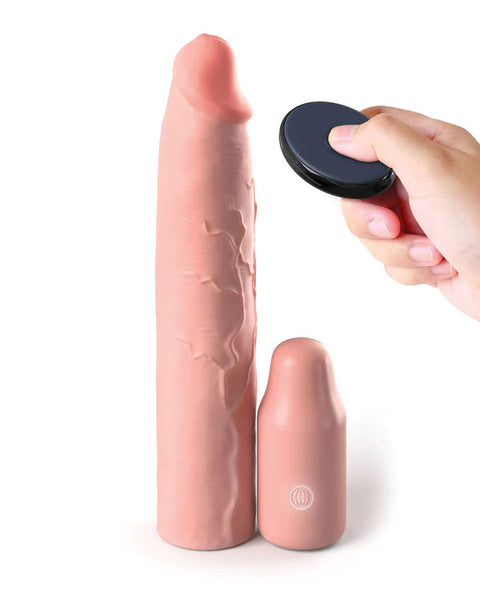 Fantasy X-Tensions Elite 9 Inch Sleeve Vibrating  3 Inch Plug With Remote - Light Pipedream