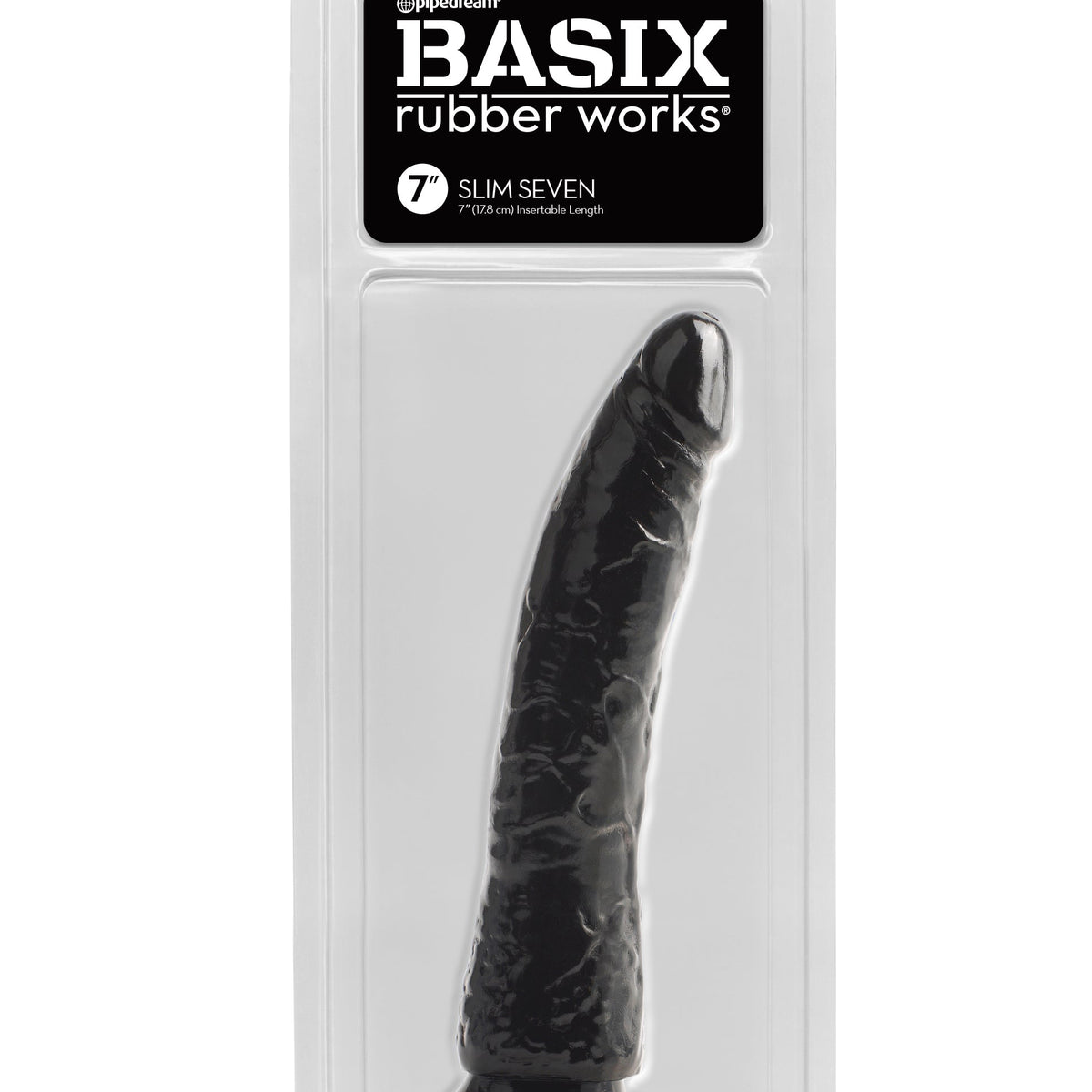 Basix Rubber Works - Slim 7 Inch With Suction Cup - Black Pipedream