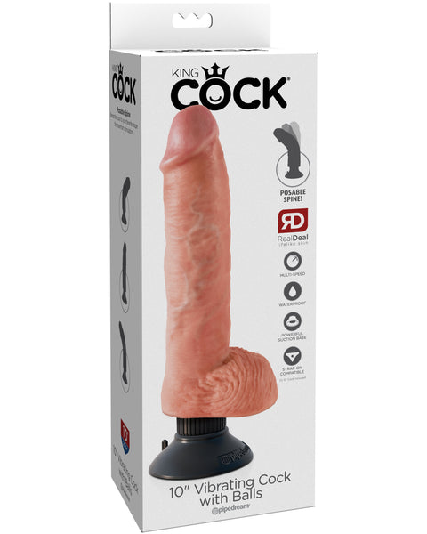 King Cock 10-Inch Vibrating Cock With Balls -  Flesh Pipedream