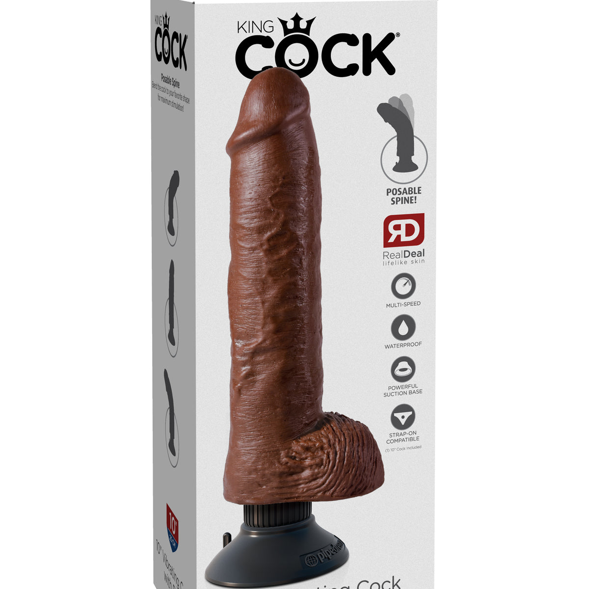 King Cock 10-Inch Vibrating Cock With Balls -  Brown Pipedream