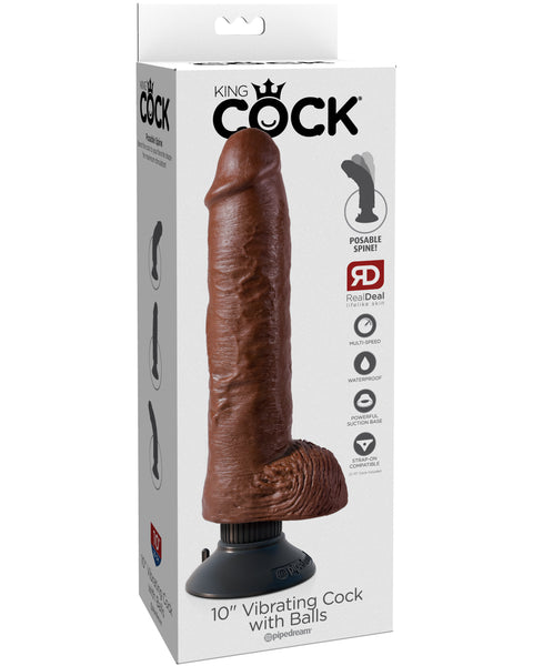 King Cock 10-Inch Vibrating Cock With Balls -  Brown Pipedream