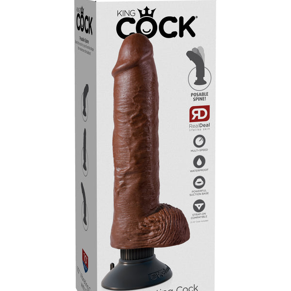 King Cock 10-Inch Vibrating Cock With Balls -  Brown Pipedream