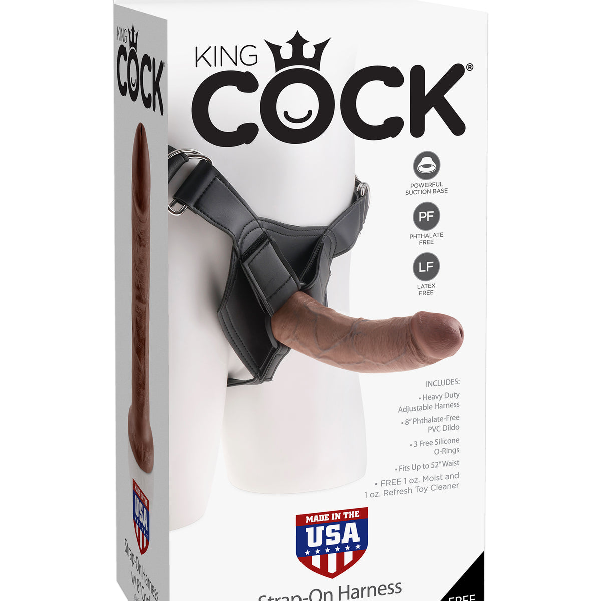 King Cock Strap on Harness With 8 Inch Cock - Brown Pipedream