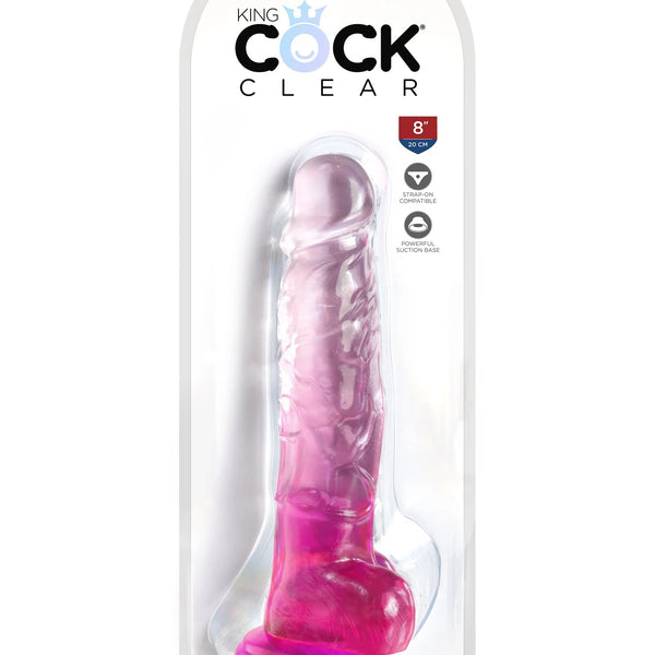 King Cock Clear 8 Inch With Balls - Pink Pipedream