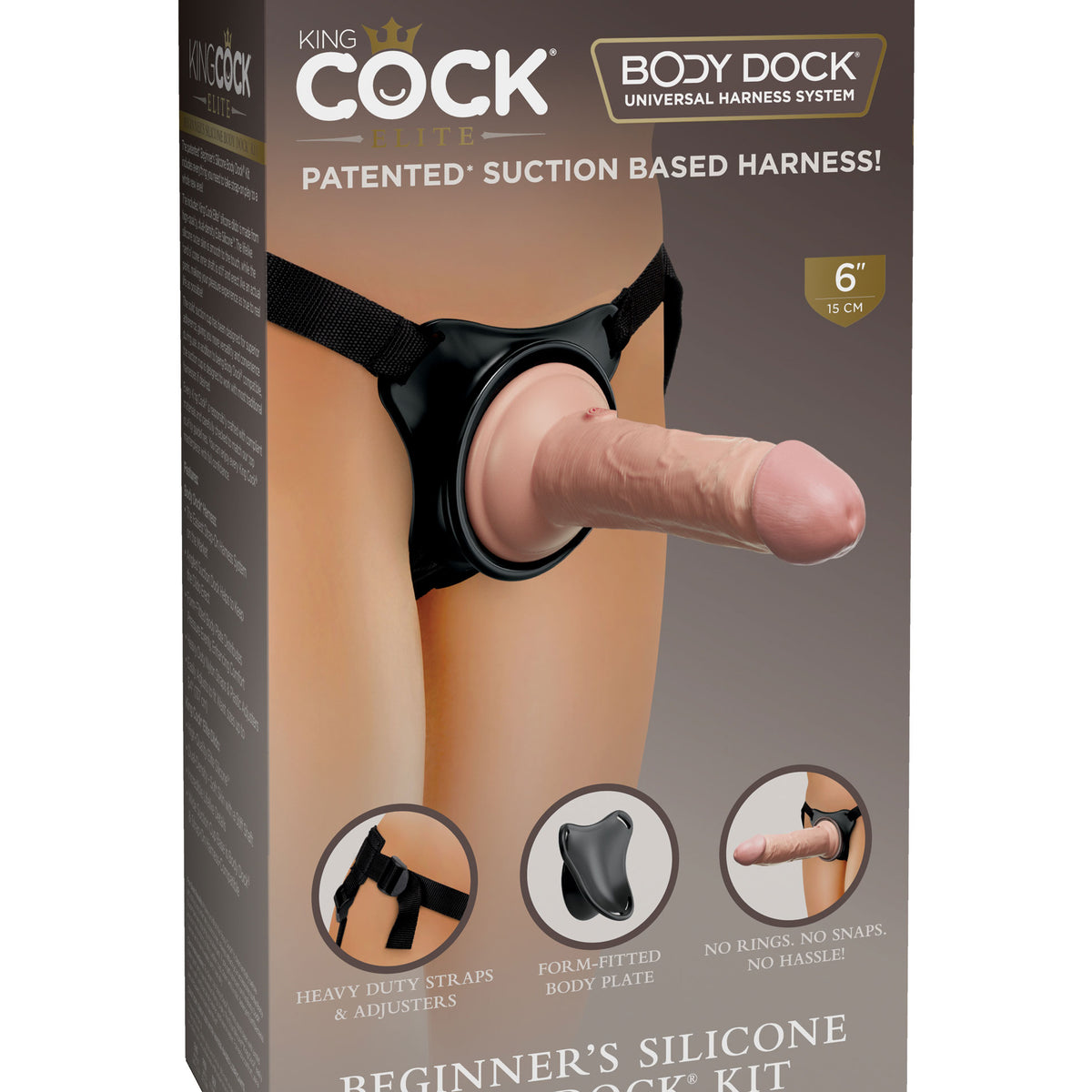 King Cock Elite Beginner's Silicone Body Dock Kit  - Harness and 6 Inch Dildo - Light Pipedream