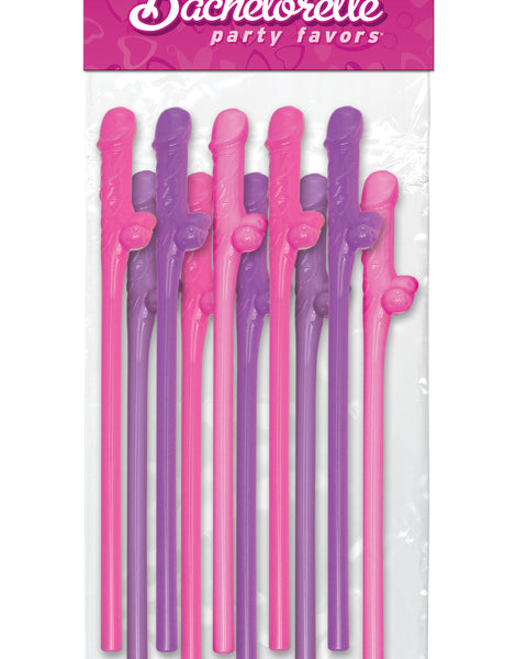 Bachelorette Party Favors 10 Dicky Sipping Straws - Pink & Purple Pipedream