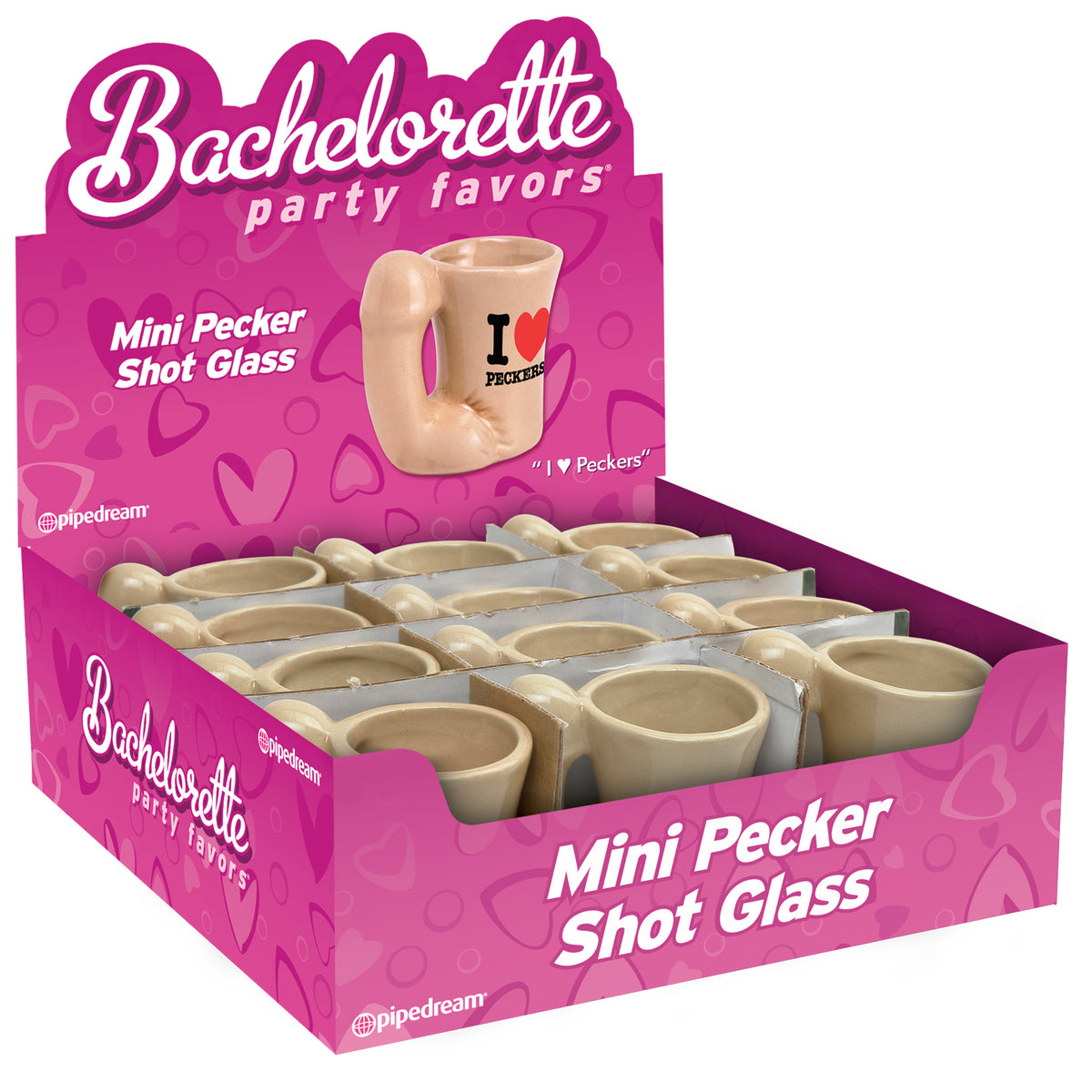 Bachelorette Party Favors - Mini Pecker Shot  Glass Display - 12 Piece Pipedream