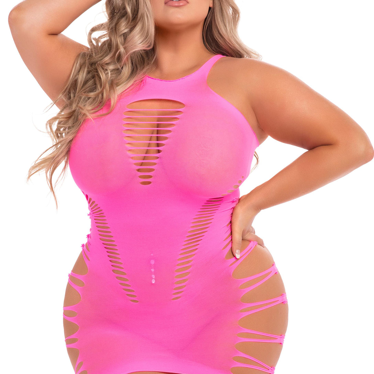 Back 2 Basixxx Hi-Neck Dress - Queen Size - Pink Pink Lipstick