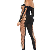 Bodystocking - One Size - Black Pink Lipstick