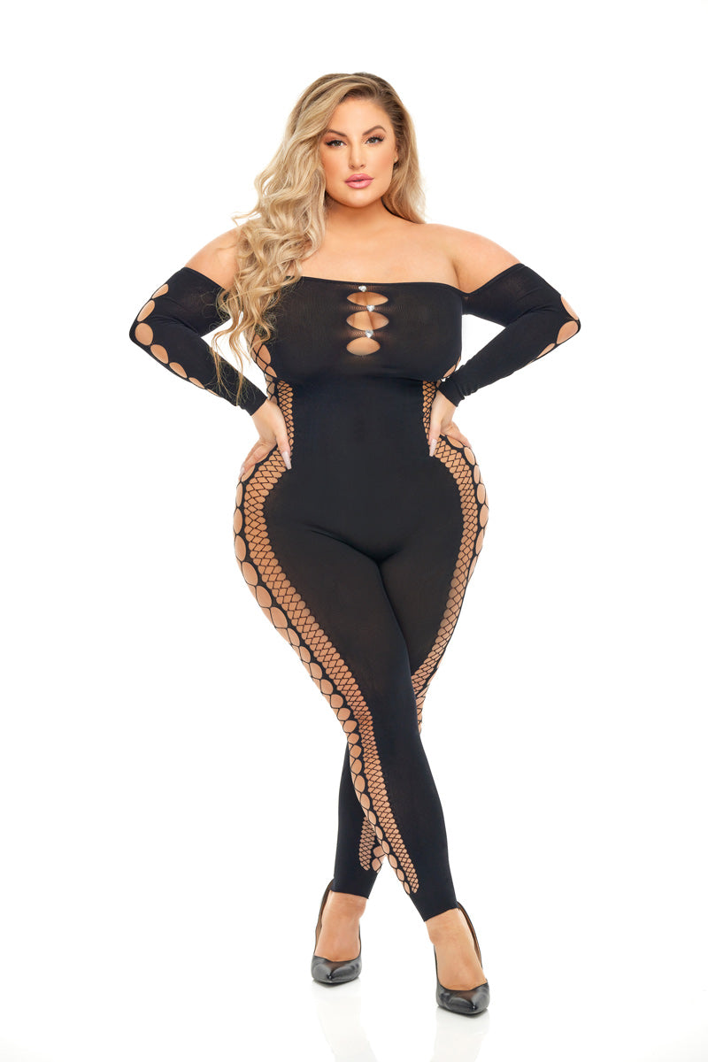 Bodystocking - Queen Size - Black Pink Lipstick