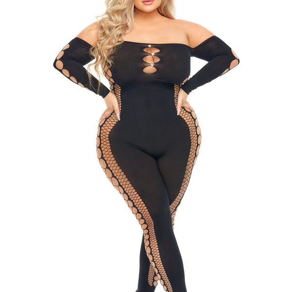 Bodystocking - Queen Size - Black Pink Lipstick