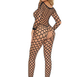 Crotchless Bodystocking - One Size - Black Pink Lipstick