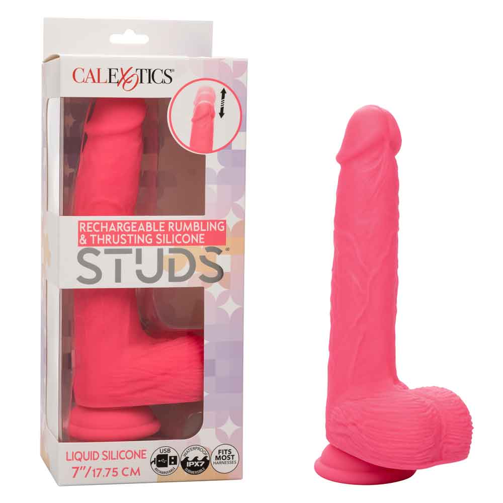 Rechargeable Rumbling and Thrusting Silicone Studs - Pink CalExotics