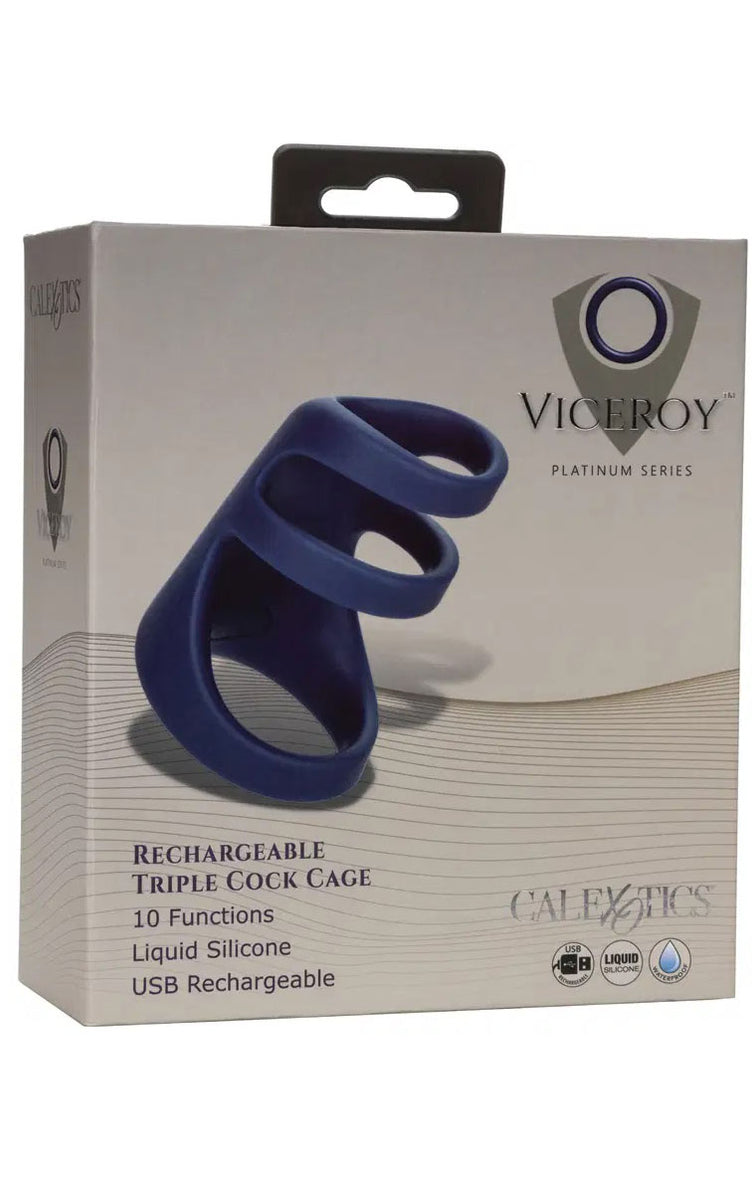 Viceroy Rechargeable Triple Cock Cage - Blue CalExotics