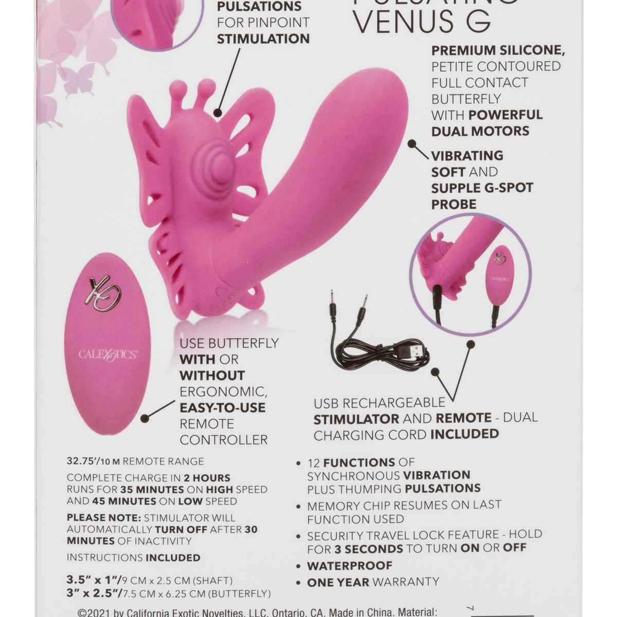 Venus Butterfly Silicone Remote Pulsating Venus G  - Pink CalExotics