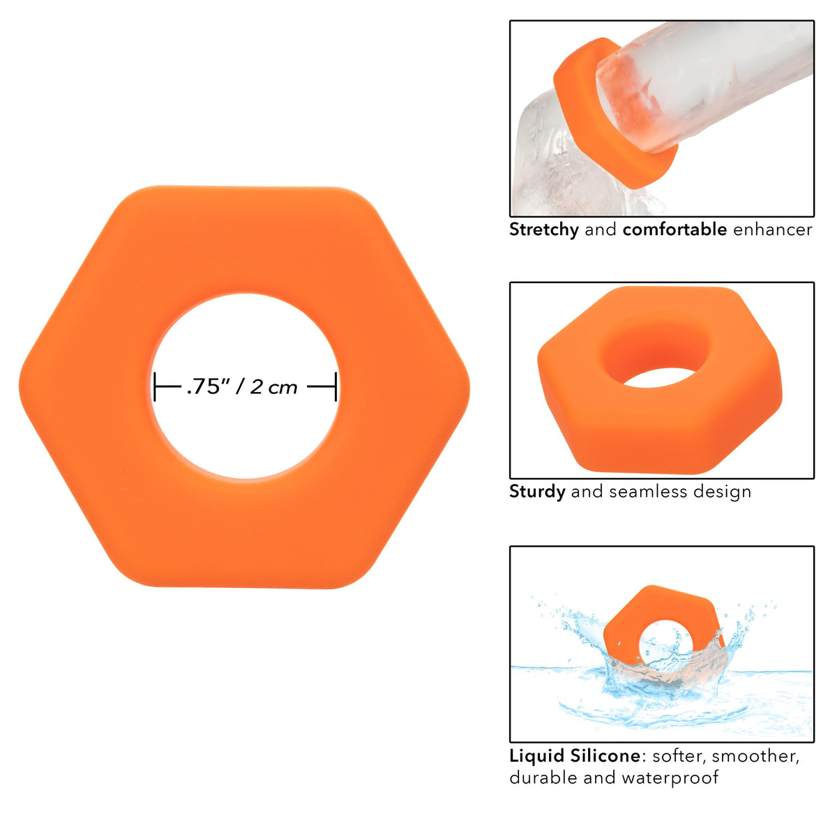 Alpha Liquid Silicone Prolong Sexagon Ring -  Orange CalExotics