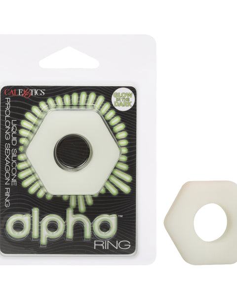 Alpha Glow-in-the-Dark Liquid Silicone Prolong  Sexagon Ring - White CalExotics