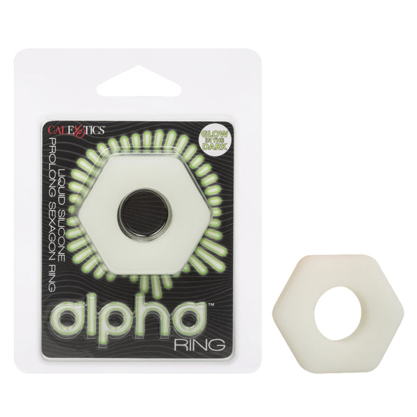 Alpha Glow-in-the-Dark Liquid Silicone Prolong  Sexagon Ring - White CalExotics