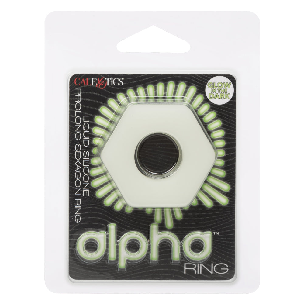 Alpha Glow-in-the-Dark Liquid Silicone Prolong  Sexagon Ring - White CalExotics