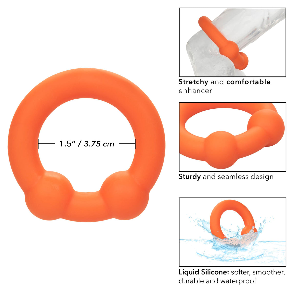 Alpha Liquid Silicone Dual Ball Ring - Orange Orange CalExotics