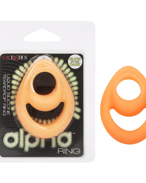 Alpha Glow-in-the-Dark Liquid Silicone Teardrop  Ring - Orange CalExotics