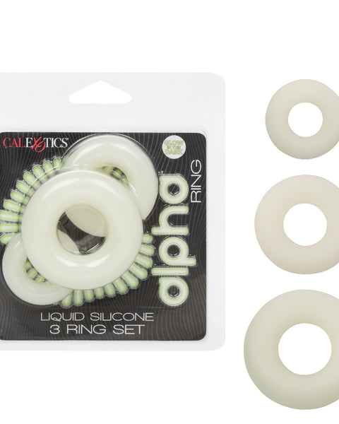 Alpha Glow-in-the-Dark Liquid Silicone 3 Ring Set  - White CalExotics