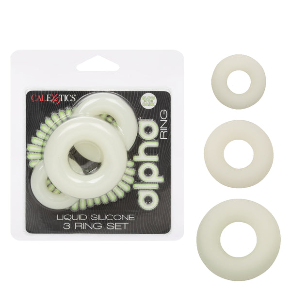 Alpha Glow-in-the-Dark Liquid Silicone 3 Ring Set  - White CalExotics