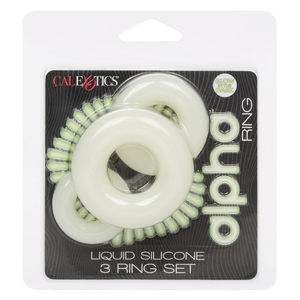 Alpha Glow-in-the-Dark Liquid Silicone 3 Ring Set  - White CalExotics