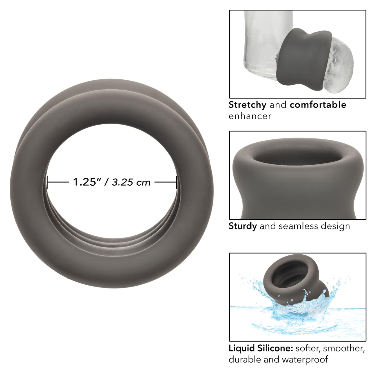 Alpha Liquid Silicone Scrotum Ring - Gray Gray CalExotics