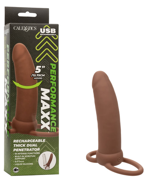 Performance Maxx Rechargeable Thick Dual  Penetrator - Brown CalExotics