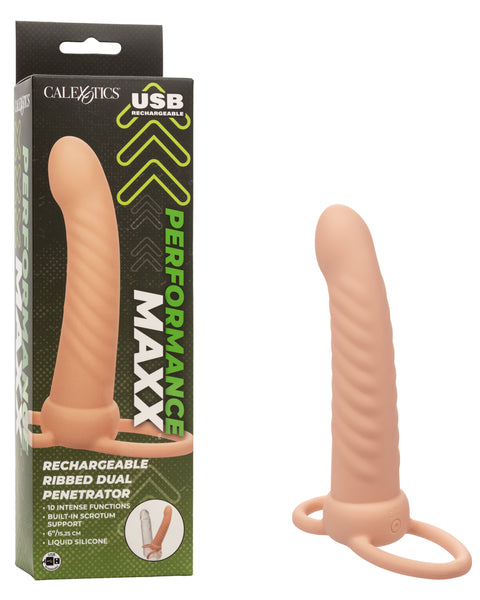 Performance Maxx Rechargeable Ribbed Dual Penetrator - Ivory CalExotics