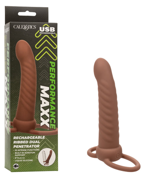 Performance Maxx Rechargeable Ribbed Dual  Penetrator - Brown CalExotics