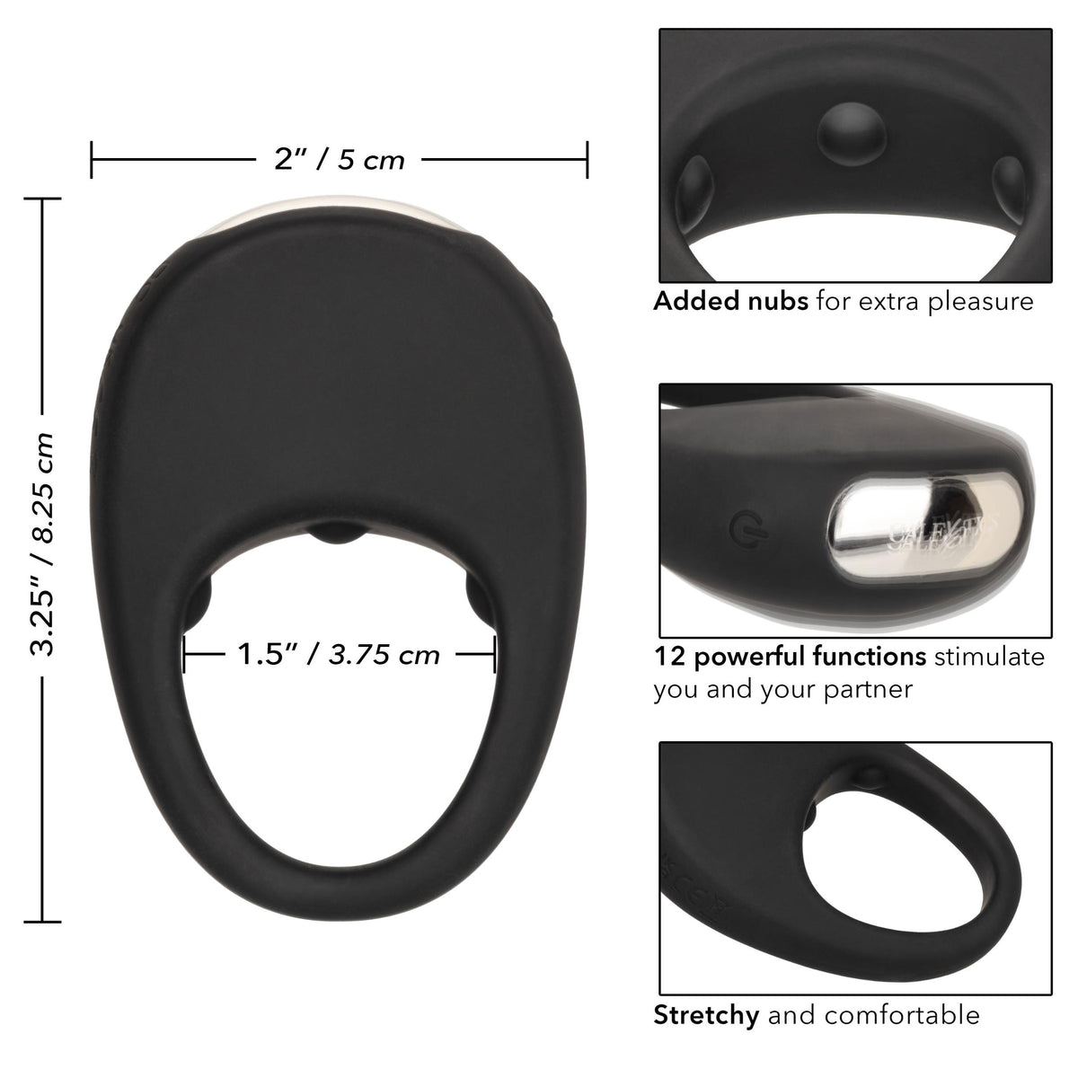 Silicone Rechargeable Pleasure Ring - Black - Black CalExotics