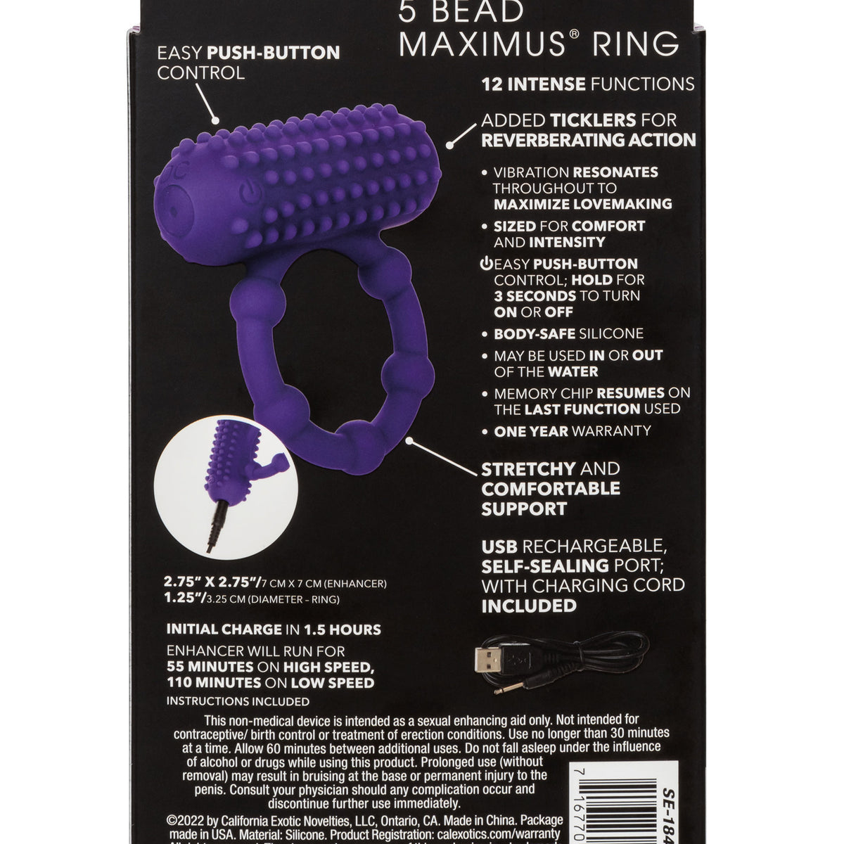 Silicone Rechargeable 5 Bead Maximus Ring - Purple CalExotics