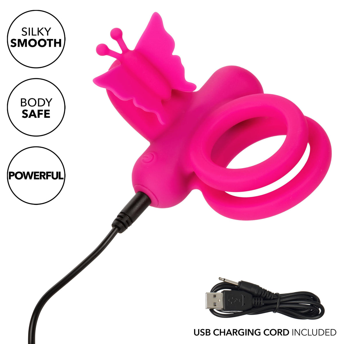 Silicone Rechargeable Dual Butterfly Ring - Pink CalExotics