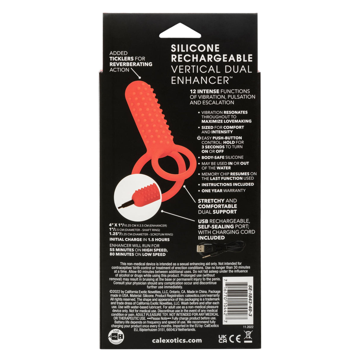 Silicone Rechargeable Vertical Dual Enhancer - Red CalExotics