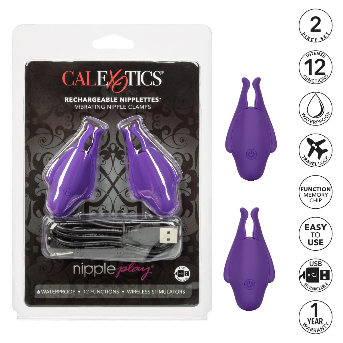 Nipple Play Rechargeable Nipplettes - Purple CalExotics