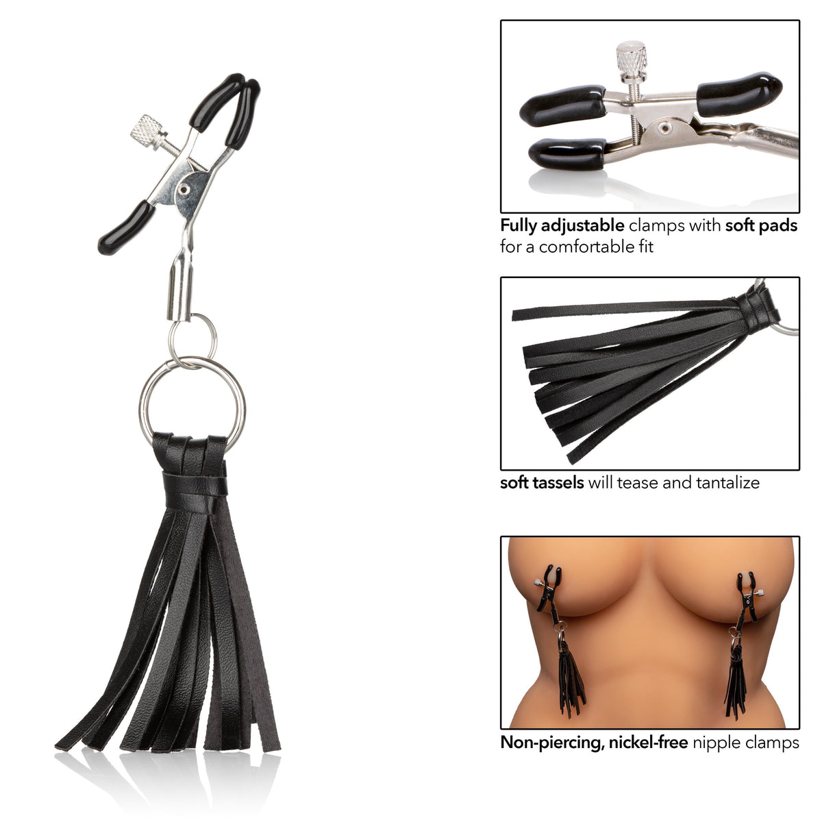 Nipple Play Playful Tassels Nipple Clamps - Black CalExotics