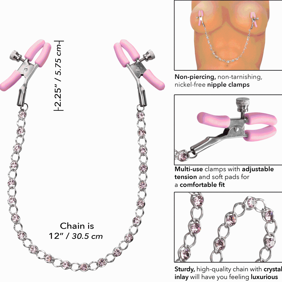 Nipple Play Crystal Chain Nipple Clamps - Pink CalExotics