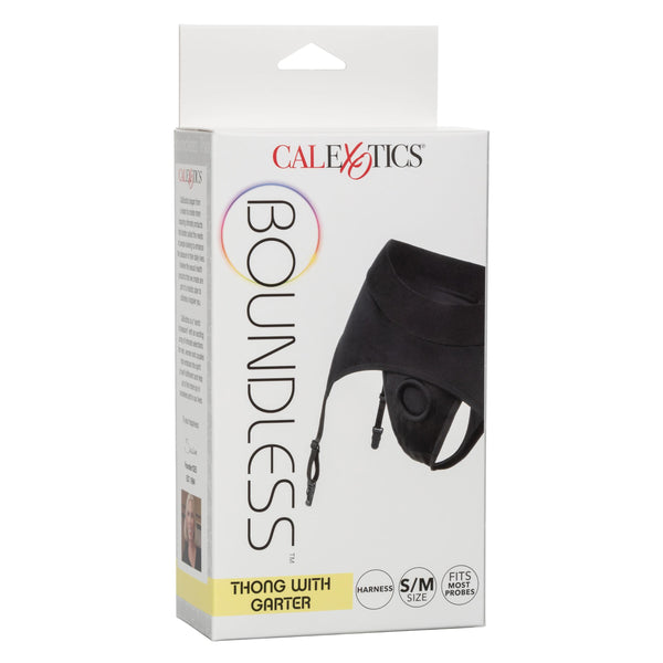 Boundless Thong With Garter - S/m - Black CalExotics