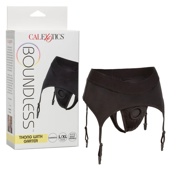 Boundless Thong With Garter - L/xl - Black CalExotics