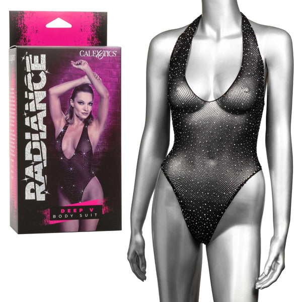 Radiance Deep v Body Suit - One Size - Black CalExotics