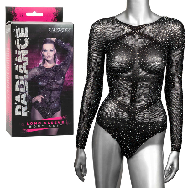 Radiance Long Sleeve Body Suit - One Size - Black CalExotics