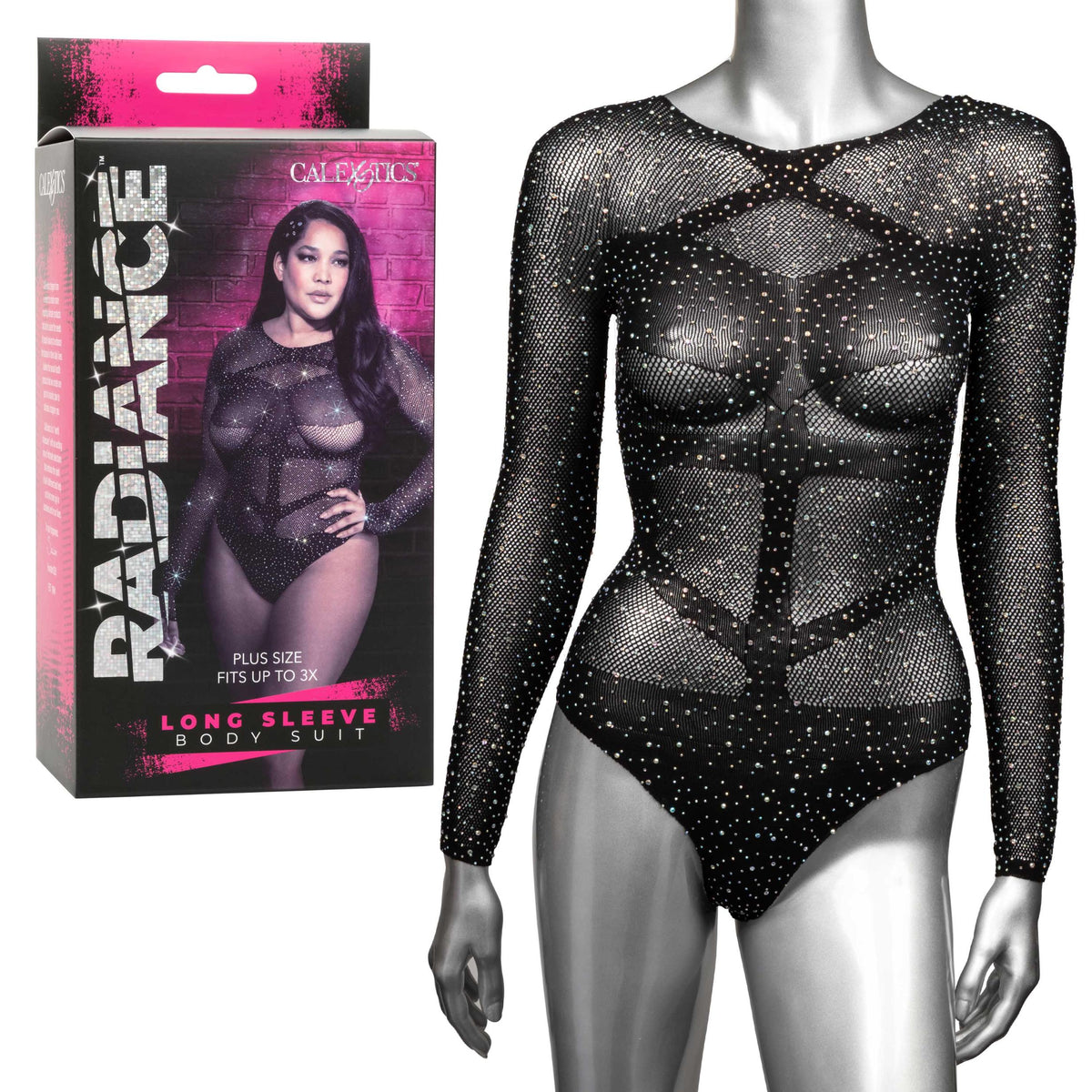 Radiance Long Sleeve Body Suit - Queen - Black CalExotics