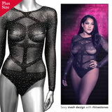 Radiance Long Sleeve Body Suit - Queen - Black CalExotics