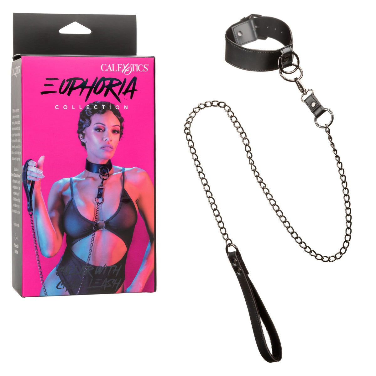 Euphoria Collection Collar With Chain Leash -  Black CalExotics