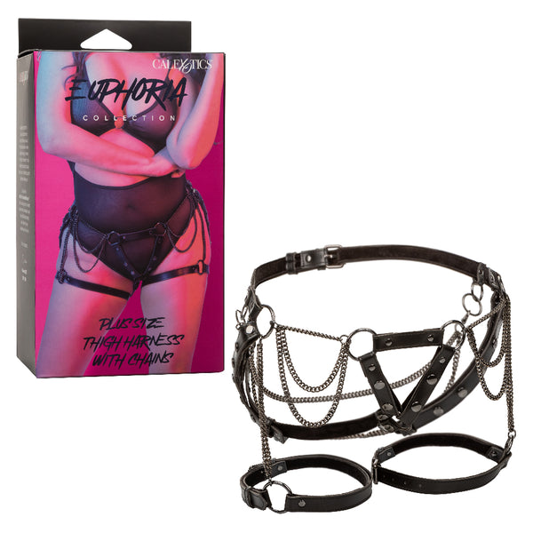 Euphoria Collection Plus Size Thigh Harness With  Chains - Black CalExotics