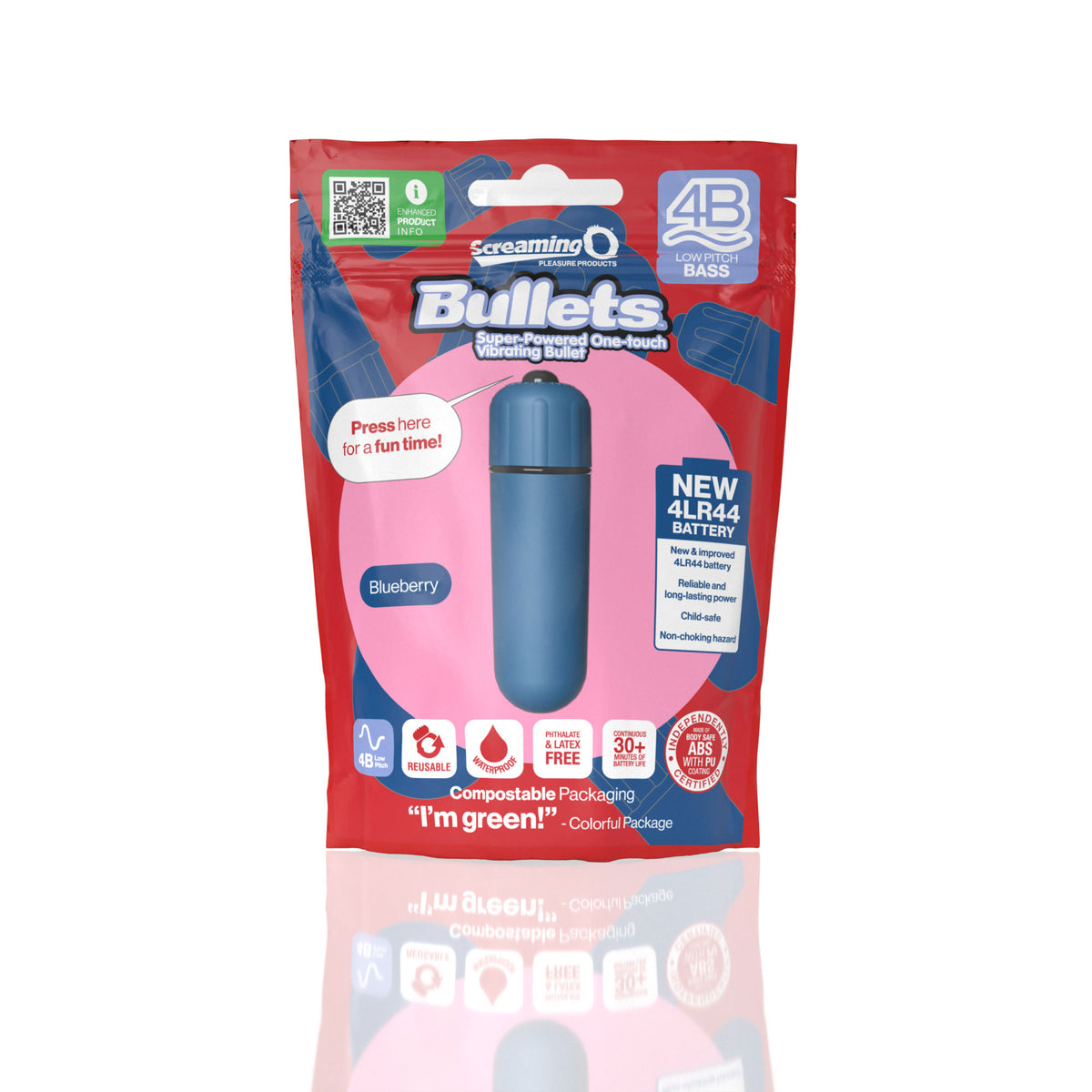 Screaming O 4b - Bullet - Super Powered One Touch  Vibrating Bullet - Blueberry Screaming O