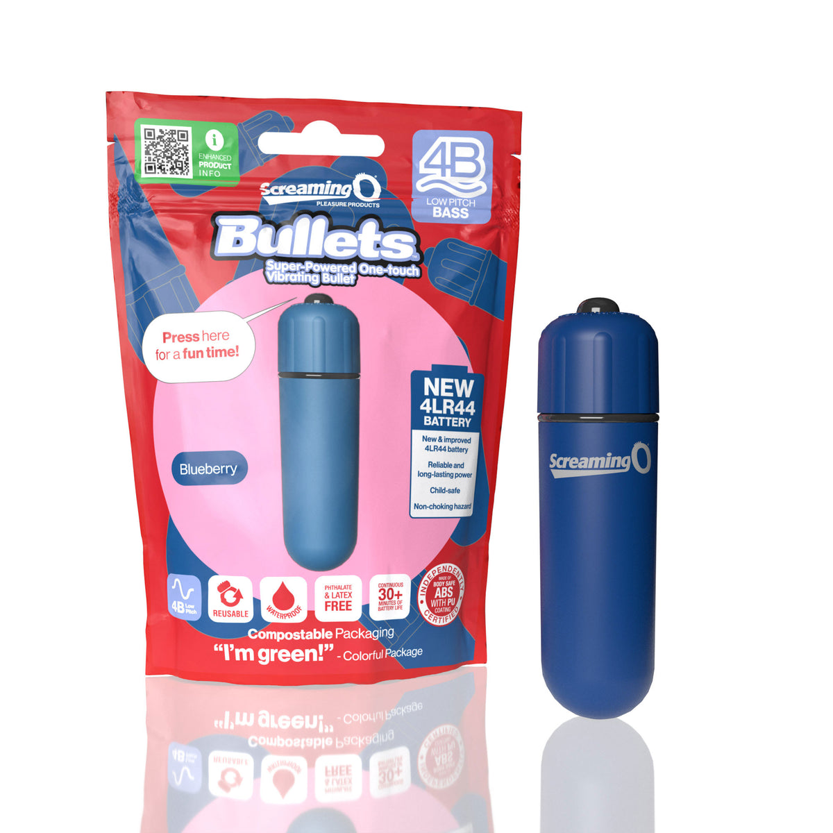 Screaming O 4b - Bullet - Super Powered One Touch  Vibrating Bullet - Blueberry Screaming O